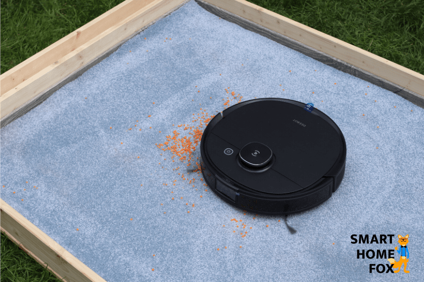 Deebot OZMO T8 AIVI reliably removes lentils on the high-pile carpet